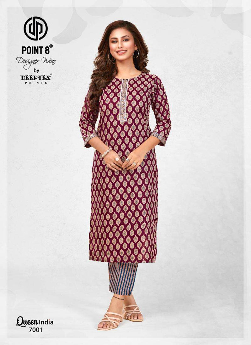 Deeptex prints Queen India Vol 7 Cotton With Lace Embroidered Neck Tie Fancy Daily Wear Kurti