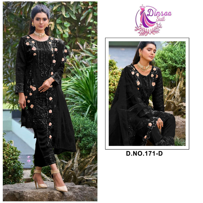 Dinsaa Suit Dno 171 Organza Embroidered Khatli Work Salwar Suit