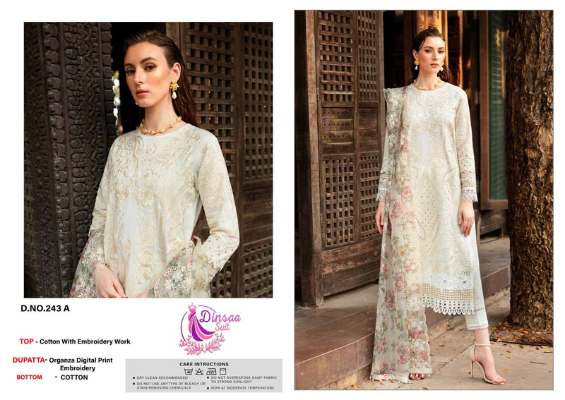 Dinsaa Suit Ds 243 Cotton With Heavy Self Embroidery Work With Digital Printed Salwar Kameez
