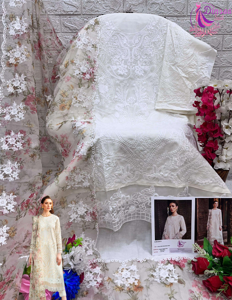 Dinsaa Suit Ds 243 Cotton With Heavy Self Embroidery Work With Digital Printed Salwar Kameez