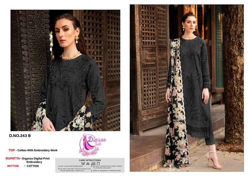 Dinsaa Suit Ds 243 Cotton With Heavy Self Embroidery Work With Digital Printed Salwar Kameez