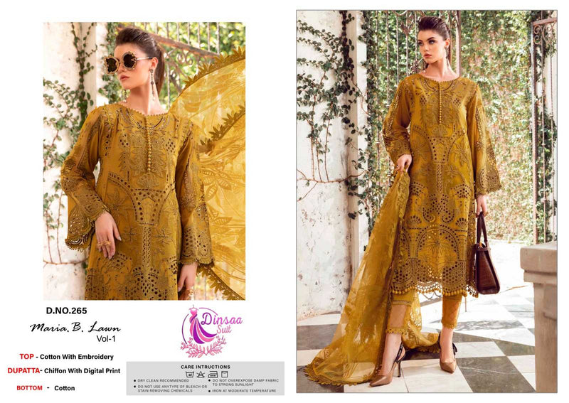 Dinsaa Suit Maria B Lawn Vol 1 Cotton With Heavy Self Embroidery Salwar Kameez