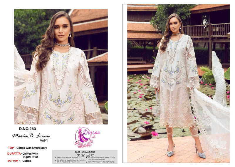 Dinsaa Suit Maria B Lawn Vol 1 Cotton With Heavy Self Embroidery Salwar Kameez
