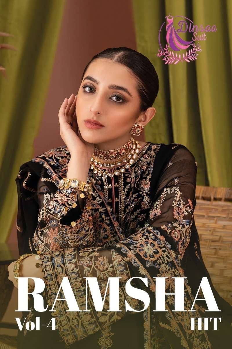 Dinsaa Suit Ramsha Hit Vol 4 Heavy Georgette Embroidered Heavy Handwork Salwar Suit