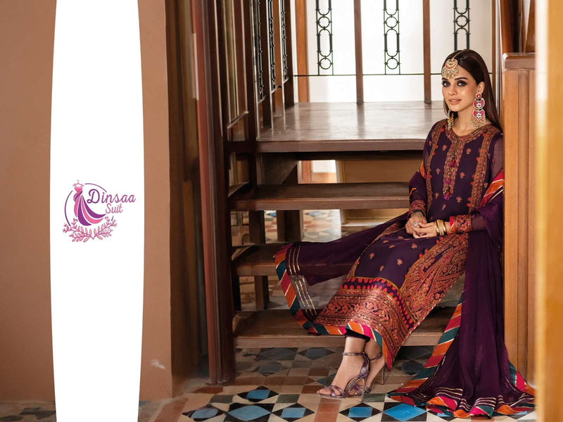 Dinsaa Suit Ramsha Hit Vol 4 Heavy Georgette Embroidered Heavy Handwork Salwar Suit