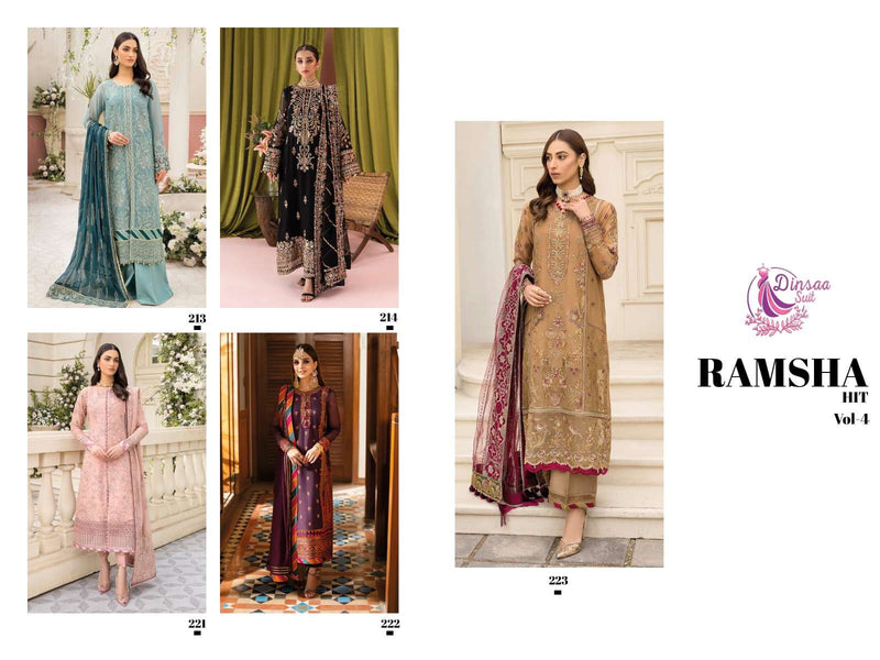Dinsaa Suit Ramsha Hit Vol 4 Heavy Georgette Embroidered Heavy Handwork Salwar Suit
