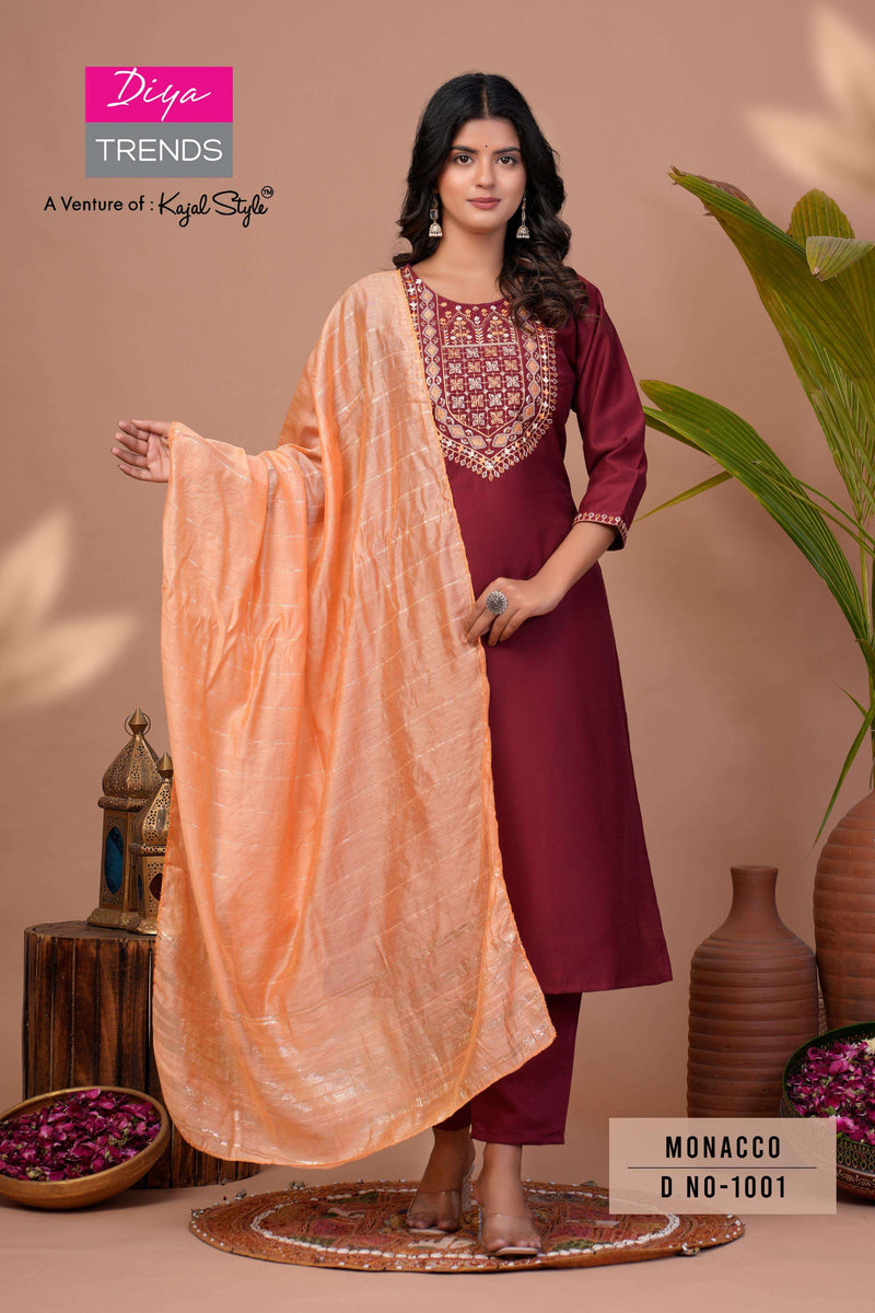 Diya Trends Monacco Vol 1 Silk Embroidered Fancy Work Kurti