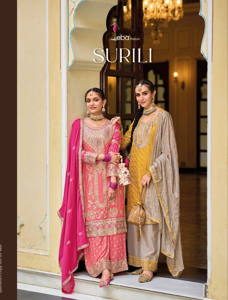 Eba Lifestyle Surili Chinon Embroidery Work Readymade Plazzo And Suits