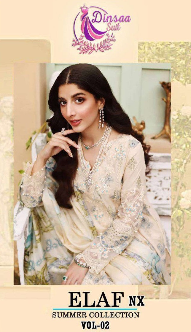 Dinsaa Suit Elaf Summer Collection Vol 2 Nx Cotton Embroidery Designer Salwar Kameez
