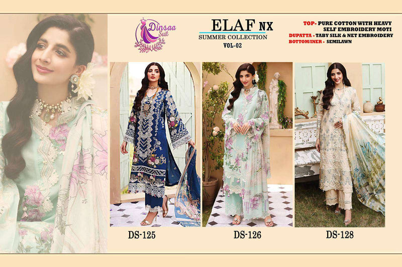 Dinsaa Suit Elaf Summer Collection Vol 2 Nx Cotton Embroidery Designer Salwar Kameez