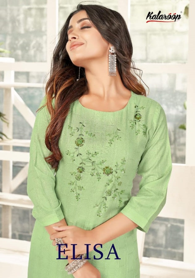 Kalaroop Kajree Fashion Elisa Rayon Fancy Hand Work Kurtis