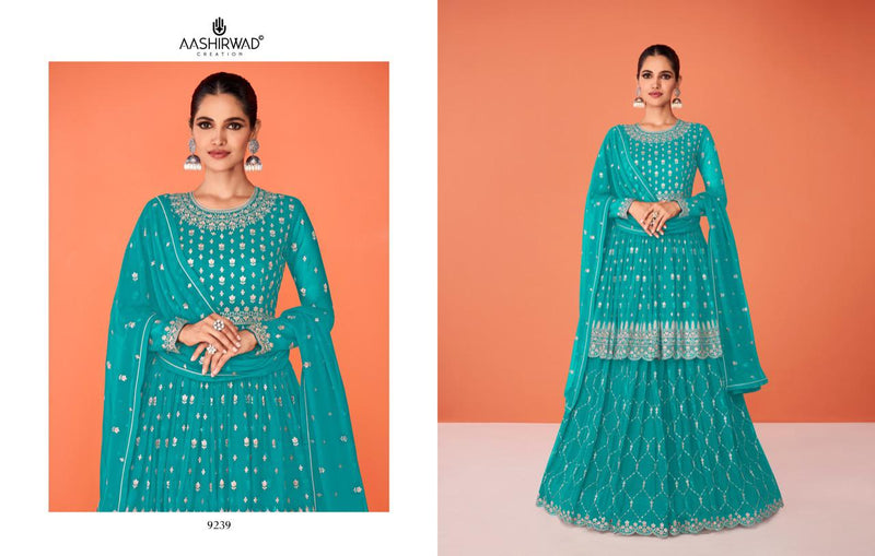 Aashirwad Creation Evershine Real Georgette With Heavy Embroidery Designer Ready Made Suits