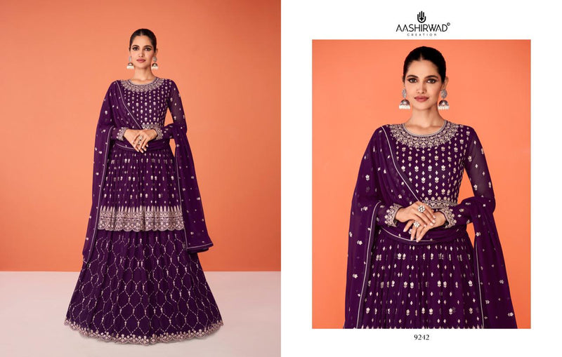 Aashirwad Creation Evershine Real Georgette With Heavy Embroidery Designer Ready Made Suits