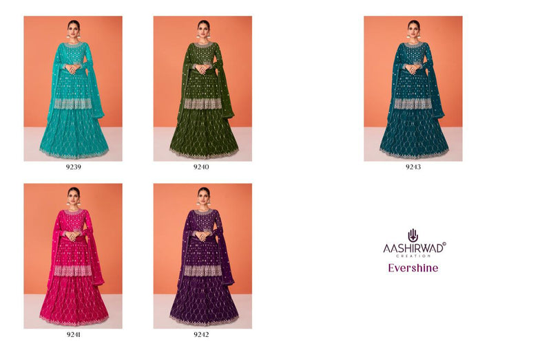 Aashirwad Creation Evershine Real Georgette With Heavy Embroidery Designer Ready Made Suits