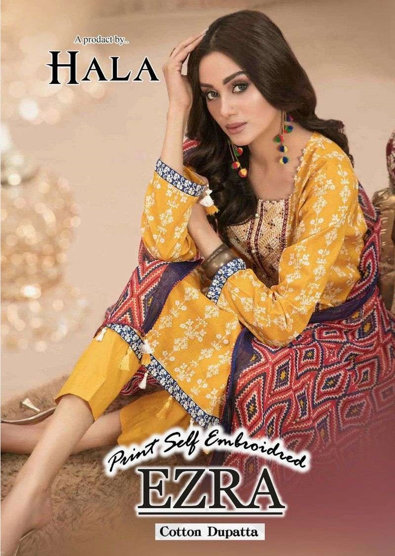 Hala Ezra Vol 1 Cambric Cotton Heavy Self Embroidery Work Fancy Salwar Kameez