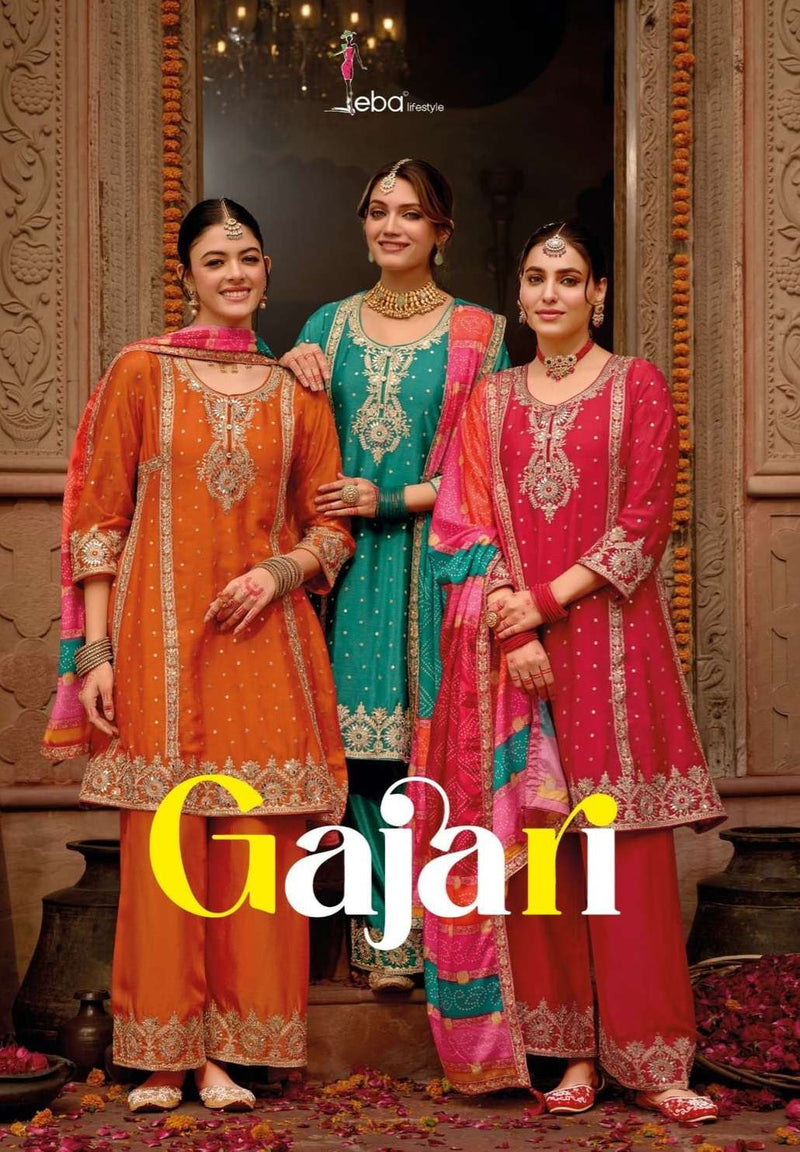 Eba Lifestyle Gajari Chinon Embroidered Work Fancy Partywear  Pakistani Suit