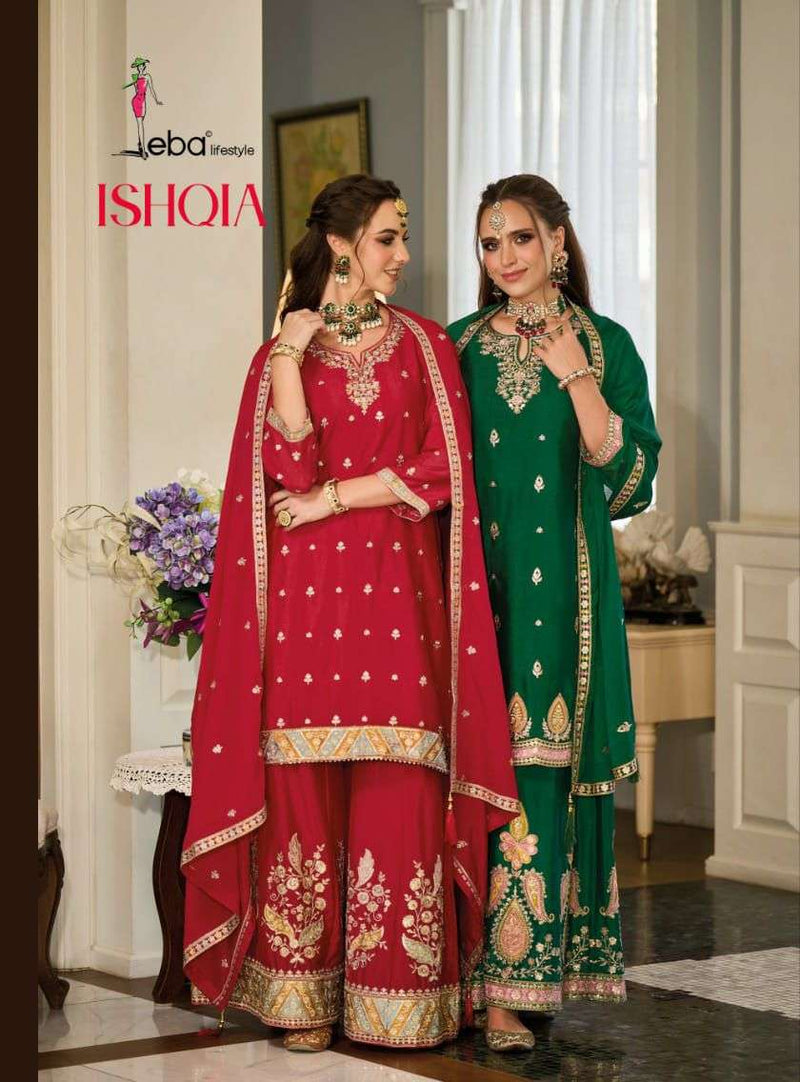 Eba Lifestyle Ishqia Hit Design Chinon With Embroidery Work Heavy Designer Partywear Pret Suit