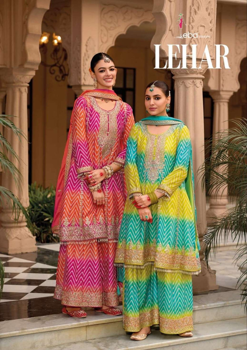 Eba Lifestyle Lehar Chinon Digital Print Fancy Embroidered Suit