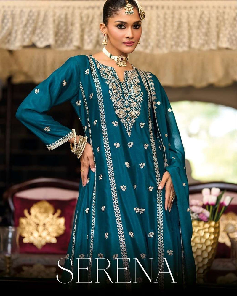Eba Lifestyle Serena Chinon Embroidered Work Fancy Designer Suit