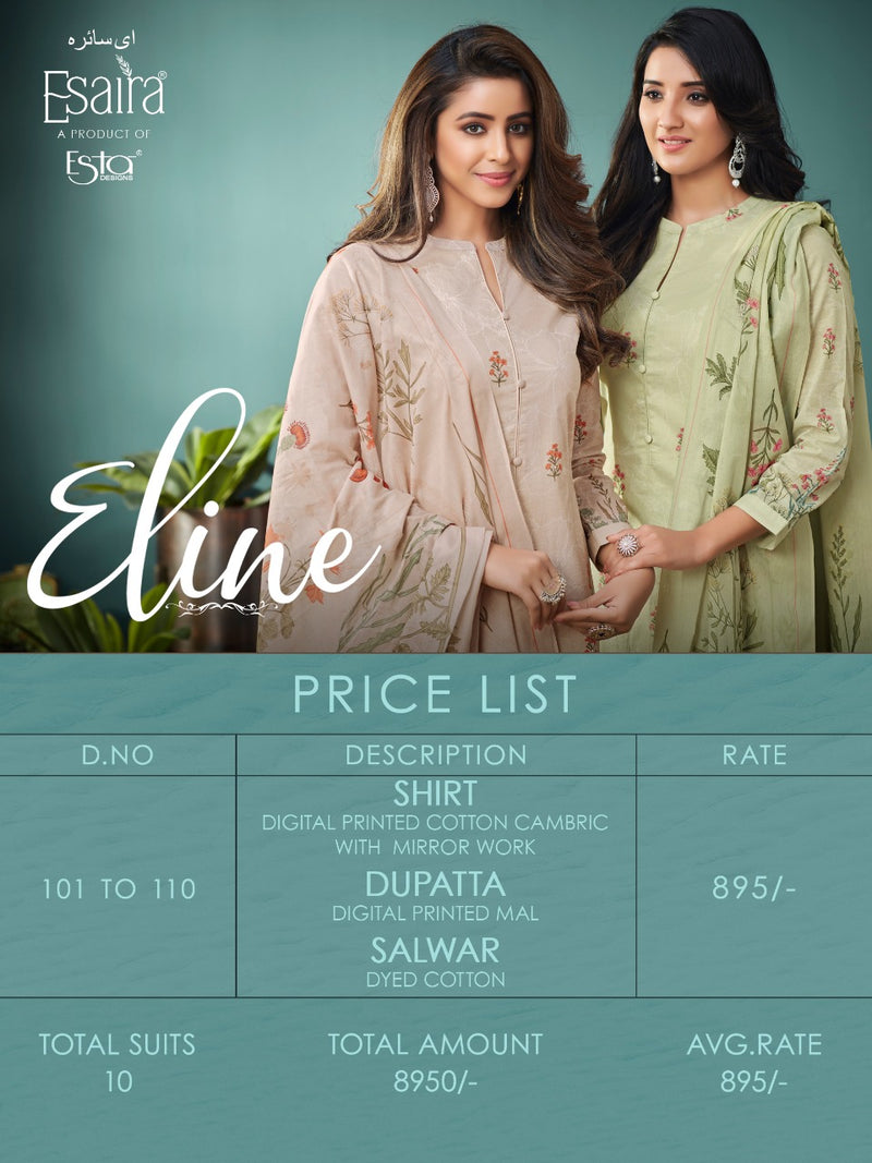 Esaira Esta Eline Digital Printed Cotton Cambric Mirror Work Salwar Suit