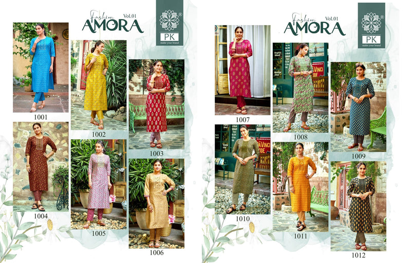 Pk Fashion Amora Vol 1 Cotton With Embroidery Work Fancy Straight Kurti