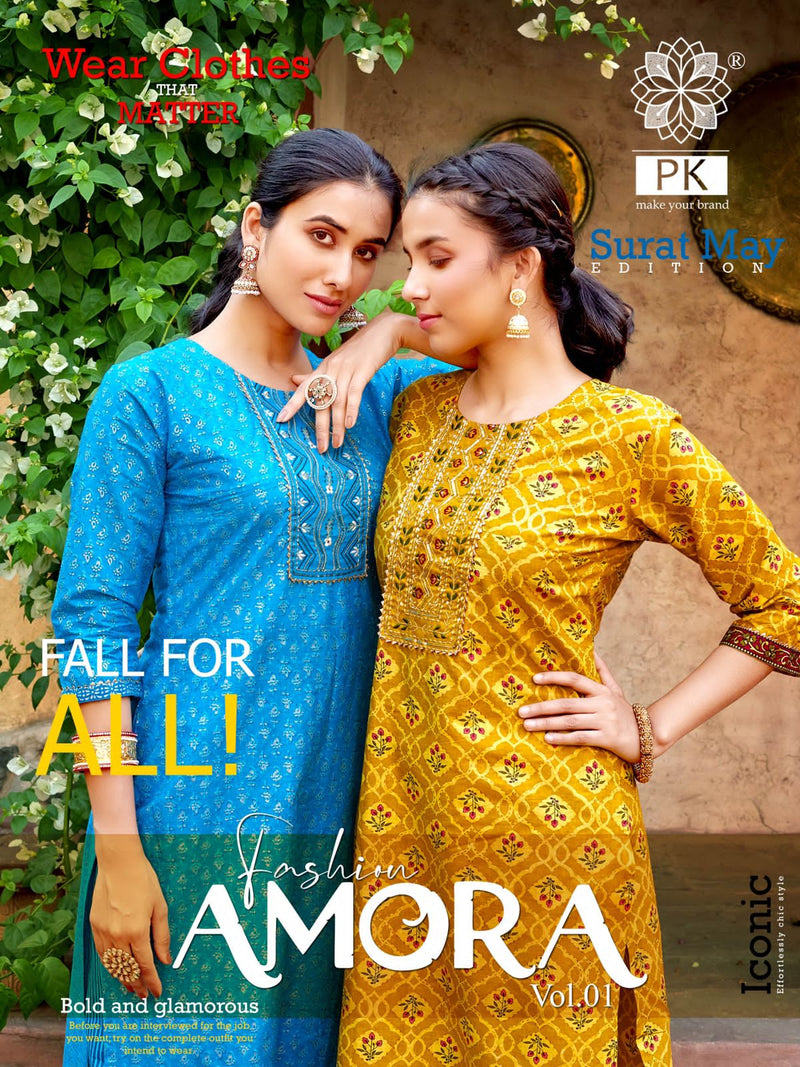 Pk Fashion Amora Vol 1 Cotton With Embroidery Work Fancy Straight Kurti