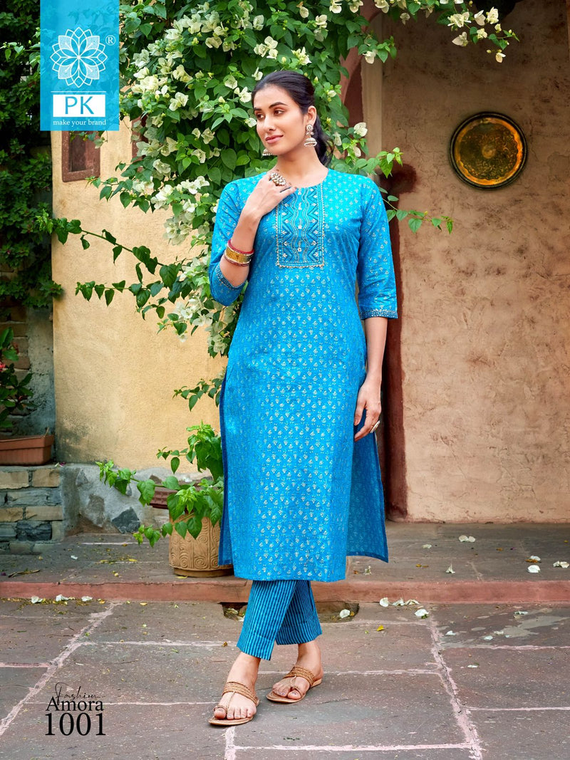 Pk Fashion Amora Vol 1 Cotton With Embroidery Work Fancy Straight Kurti