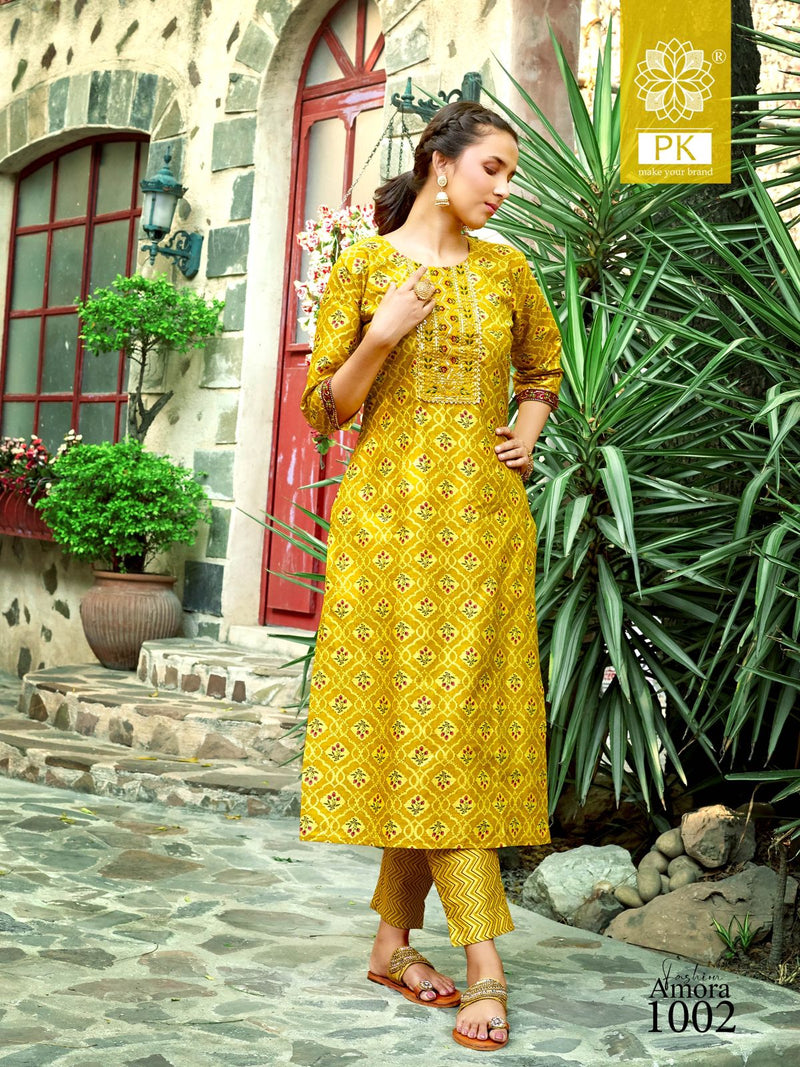 Pk Fashion Amora Vol 1 Cotton With Embroidery Work Fancy Straight Kurti