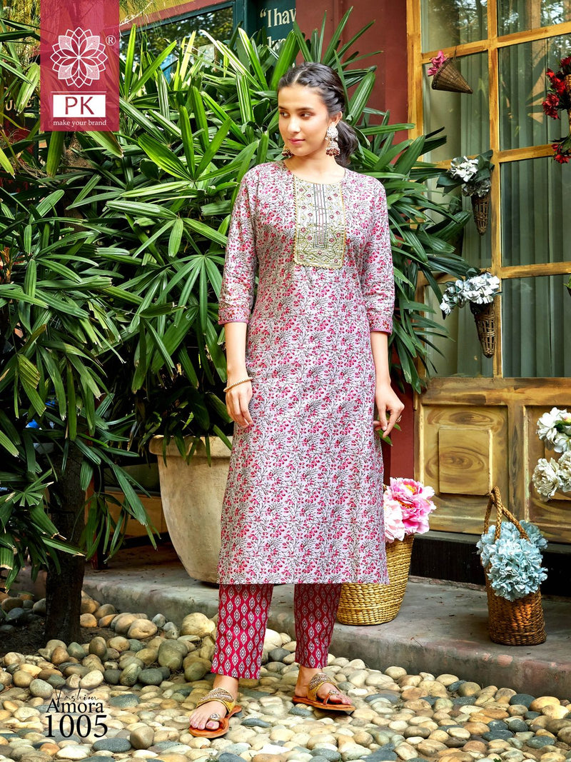 Pk Fashion Amora Vol 1 Cotton With Embroidery Work Fancy Straight Kurti