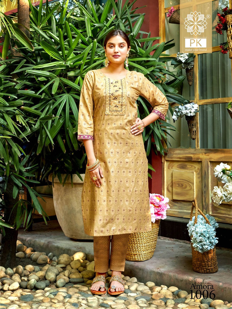 Pk Fashion Amora Vol 1 Cotton With Embroidery Work Fancy Straight Kurti
