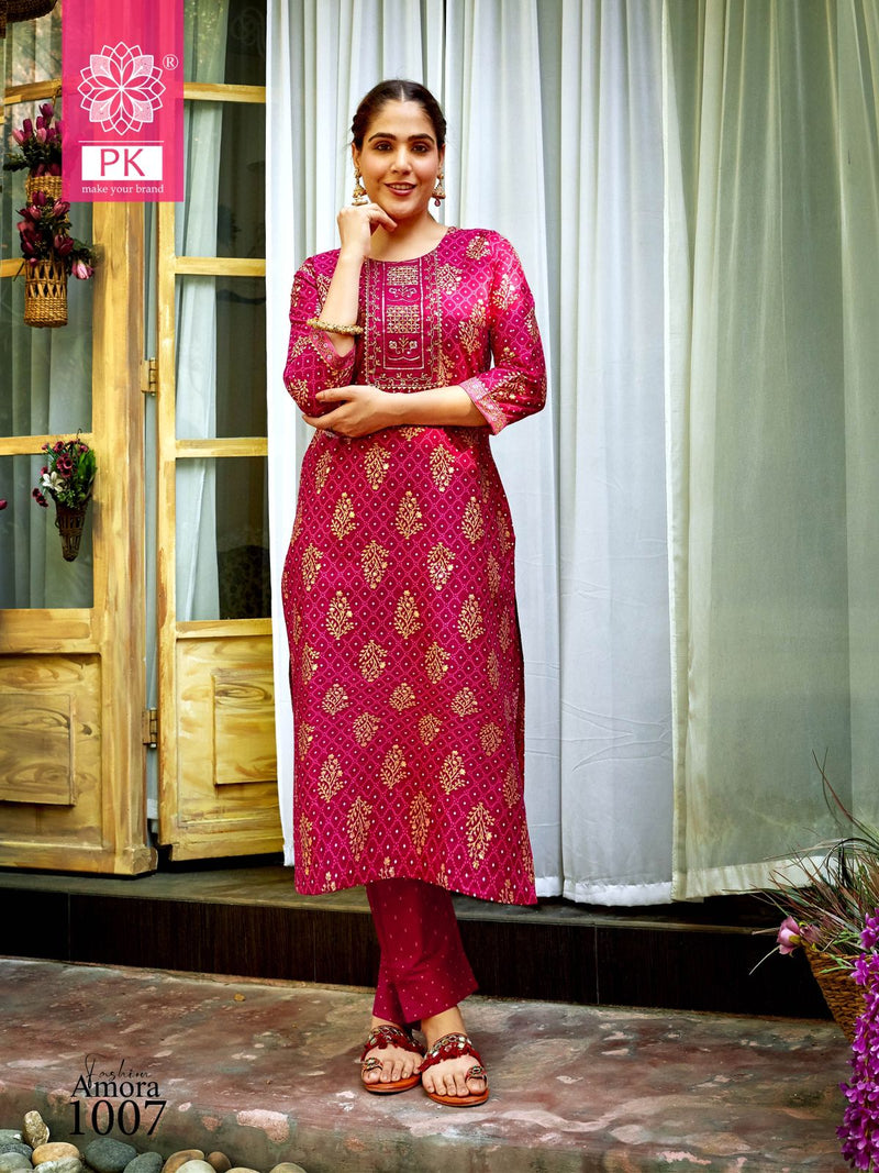 Pk Fashion Amora Vol 1 Cotton With Embroidery Work Fancy Straight Kurti