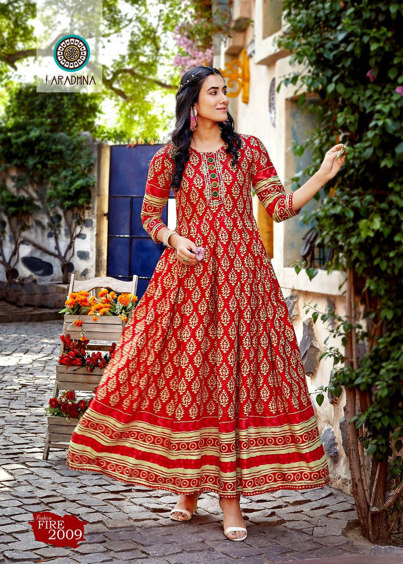 Aradhna Fashion Fire Vol 2 Rayon Print Party Wear Long Gown