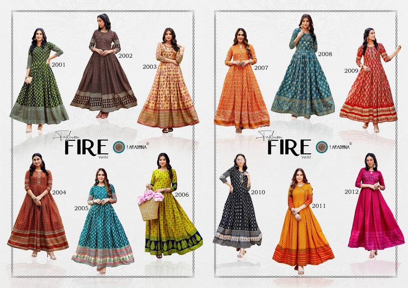 Aradhna Fashion Fire Vol 2 Rayon Print Party Wear Long Gown
