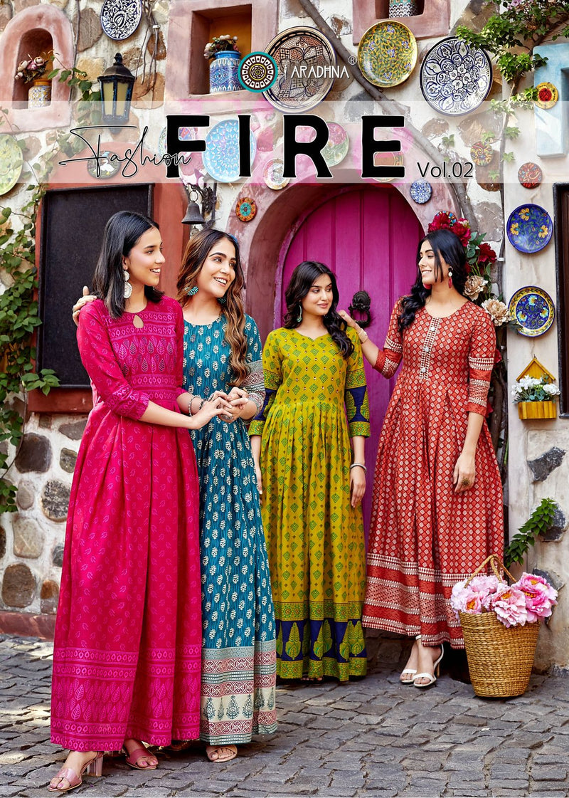 Aradhna Fashion Fire Vol 2 Rayon Print Party Wear Long Gown