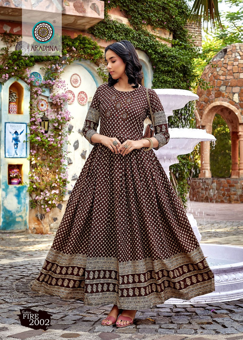 Aradhna Fashion Fire Vol 2 Rayon Print Party Wear Long Gown