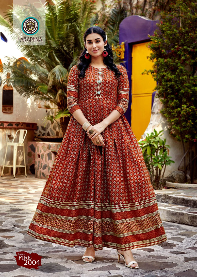 Aradhna Fashion Fire Vol 2 Rayon Print Party Wear Long Gown