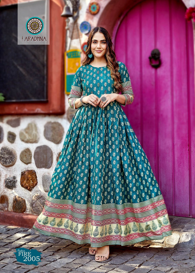 Aradhna Fashion Fire Vol 2 Rayon Print Party Wear Long Gown
