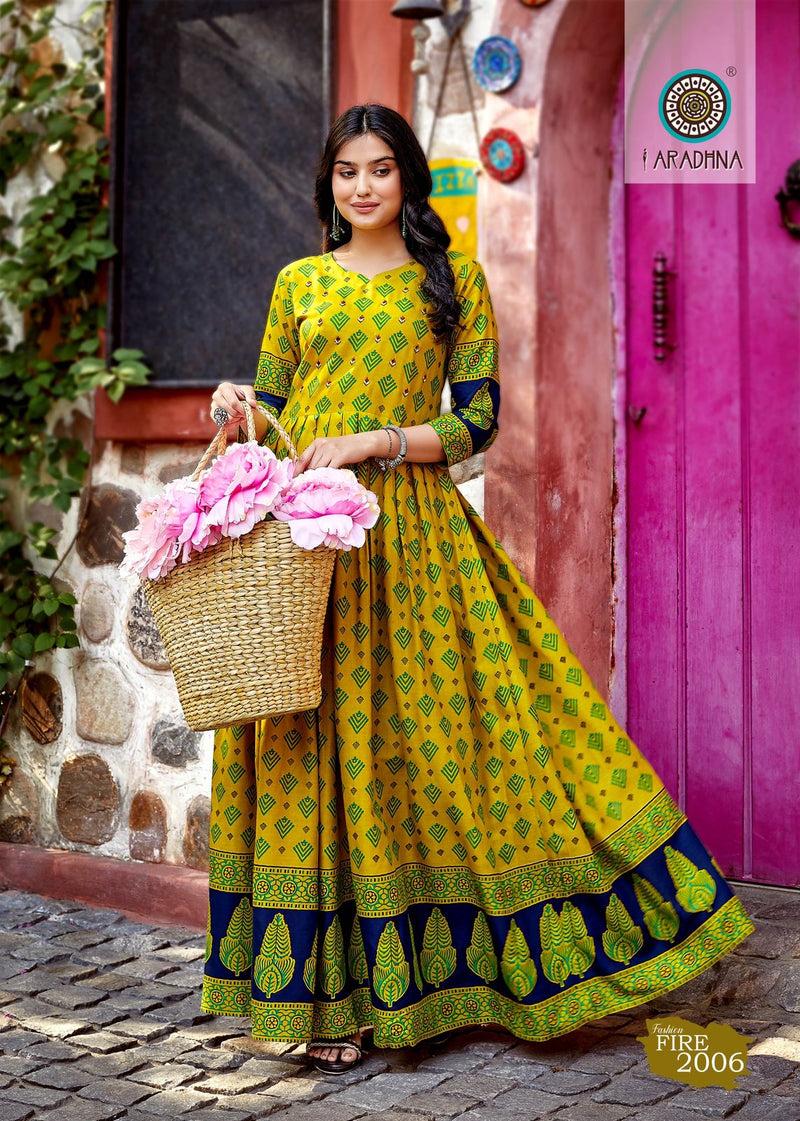 Aradhna Fashion Fire Vol 2 Rayon Print Party Wear Long Gown
