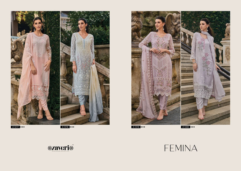 Zaveri Woman Beauty Femina Organza With Embroidery Work Suits
