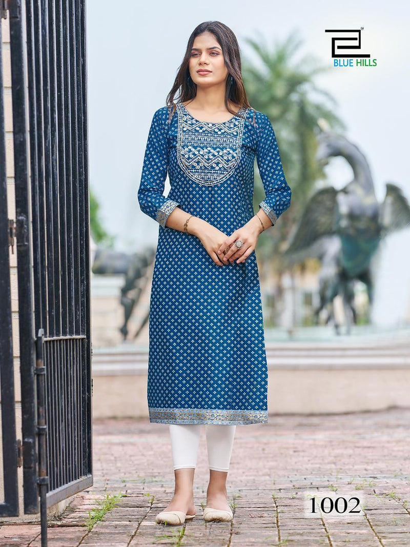 Blue Hills Festival Night Short Vol 1 Rayon Embroidery With Sequence Kurtis