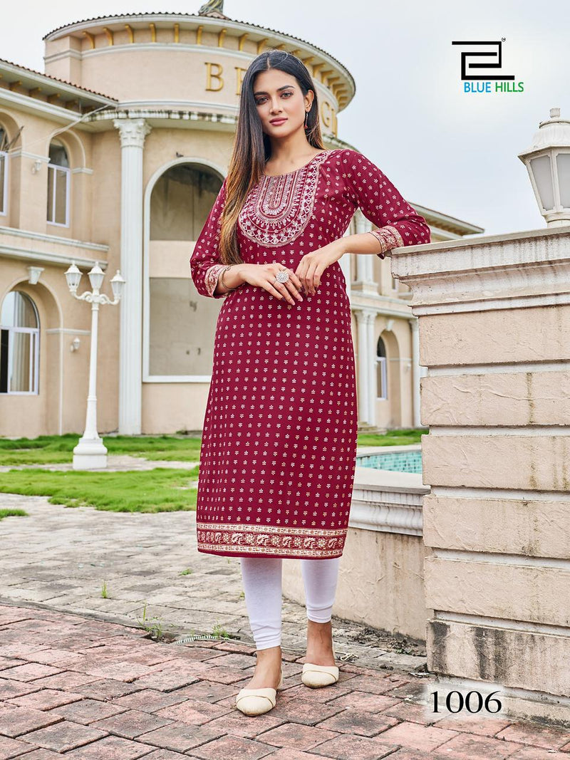 Blue Hills Festival Night Short Vol 1 Rayon Embroidery With Sequence Kurtis