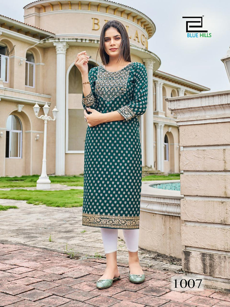 Blue Hills Festival Night Short Vol 1 Rayon Embroidery With Sequence Kurtis