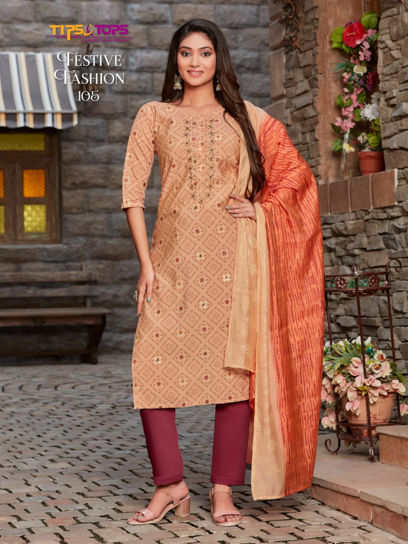 Tips And Tops Festive Fashion Modal Foil Print With Hand Work Designer Kurti