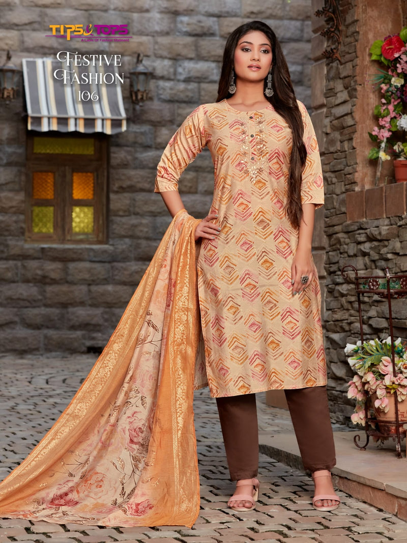 Tips And Tops Festive Fashion Modal Foil Print With Hand Work Designer Kurti