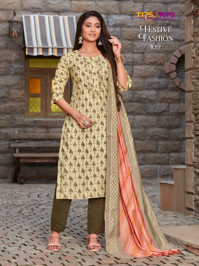 Tips And Tops Festive Fashion Modal Foil Print With Hand Work Designer Kurti
