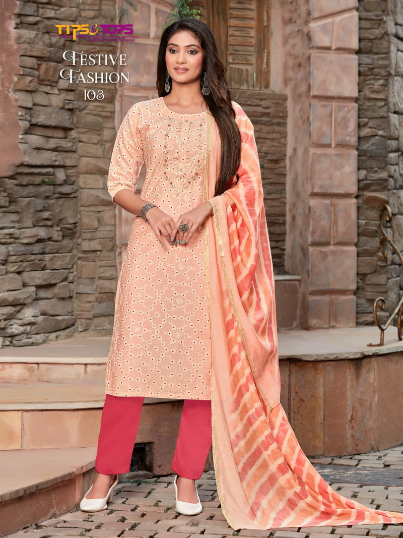 Tips And Tops Festive Fashion Modal Foil Print With Hand Work Designer Kurti