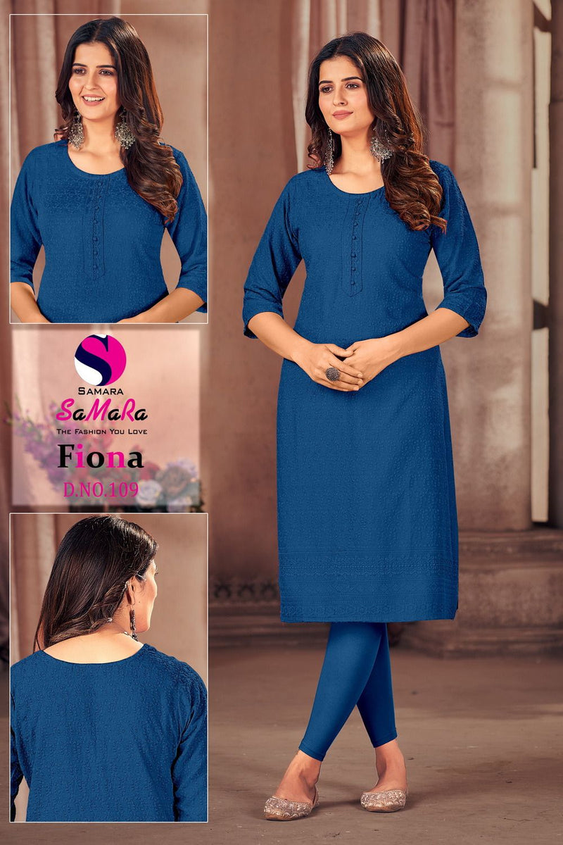 Samara Fiona Rayon With Shiffli Work Straight Kurtis Pick & Choose Collection
