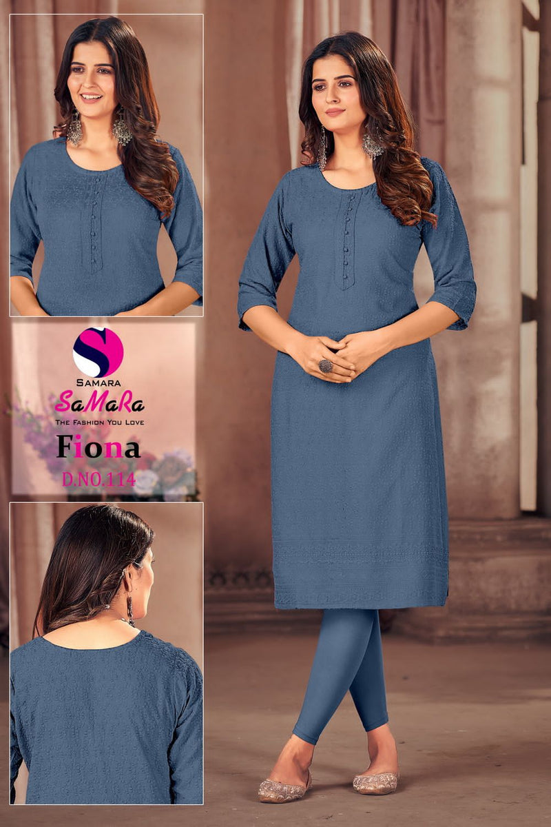 Samara Fiona Rayon With Shiffli Work Straight Kurtis Pick & Choose Collection