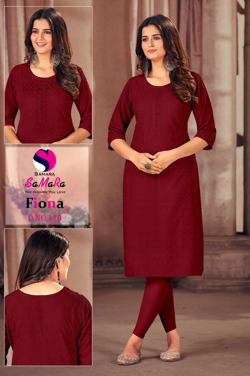 Samara Fiona Rayon With Shiffli Work Straight Kurtis Pick & Choose Collection
