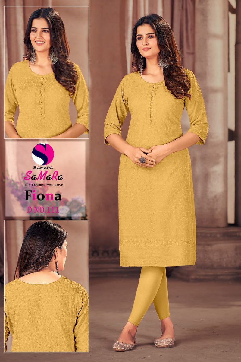 Samara Fiona Rayon With Shiffli Work Straight Kurtis Pick & Choose Collection